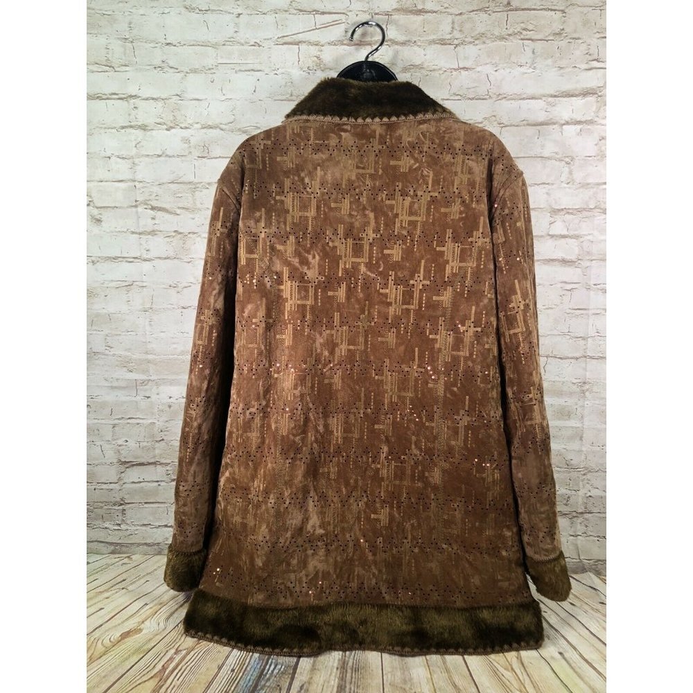 vtg Milly jeans faux suede embellished sherpa coat L - Picture 6 of 13